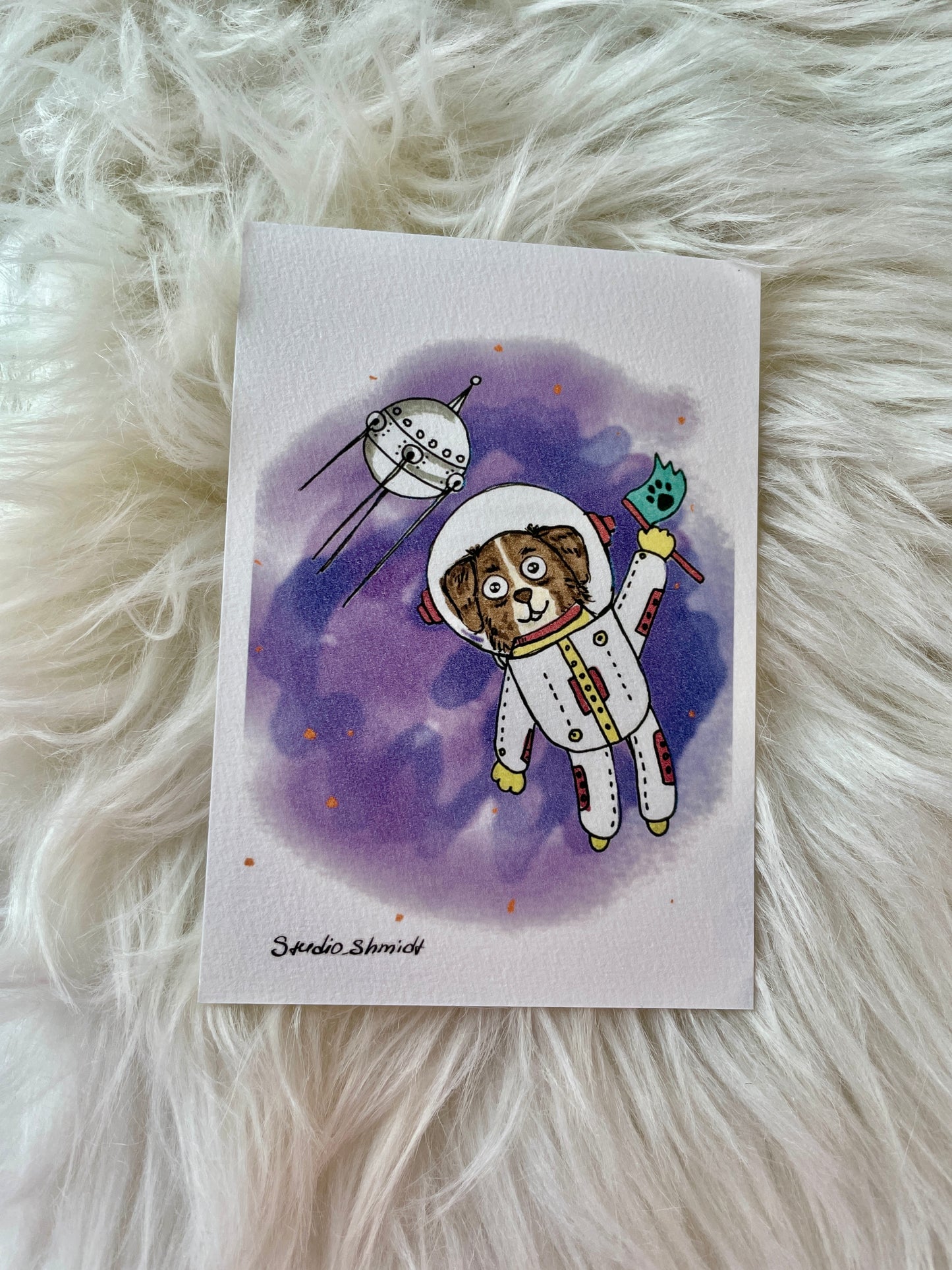 Postkarten-Set „Tiere im Weltall“ (3 Stück) – Astronauten Katze & Hunde