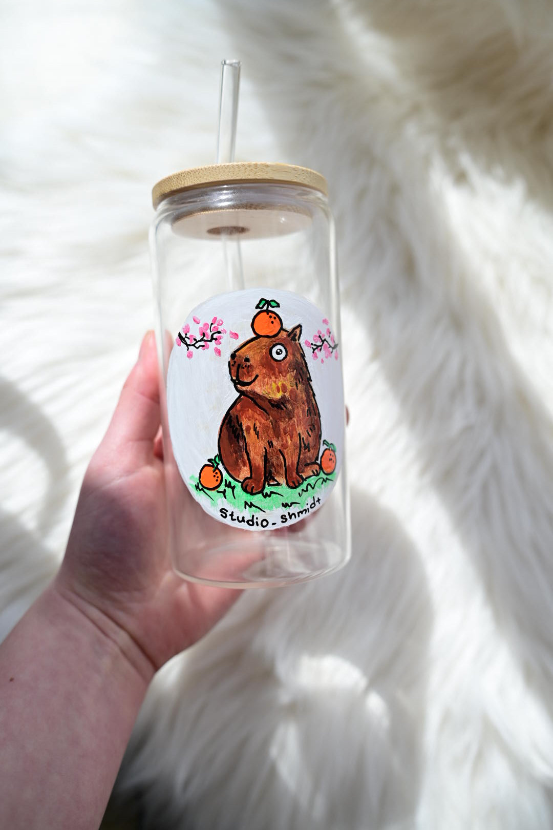 Personalisiertes Trinkglas 500ml mit Deckel und Strohhalm - Dein Haustier nach Foto
