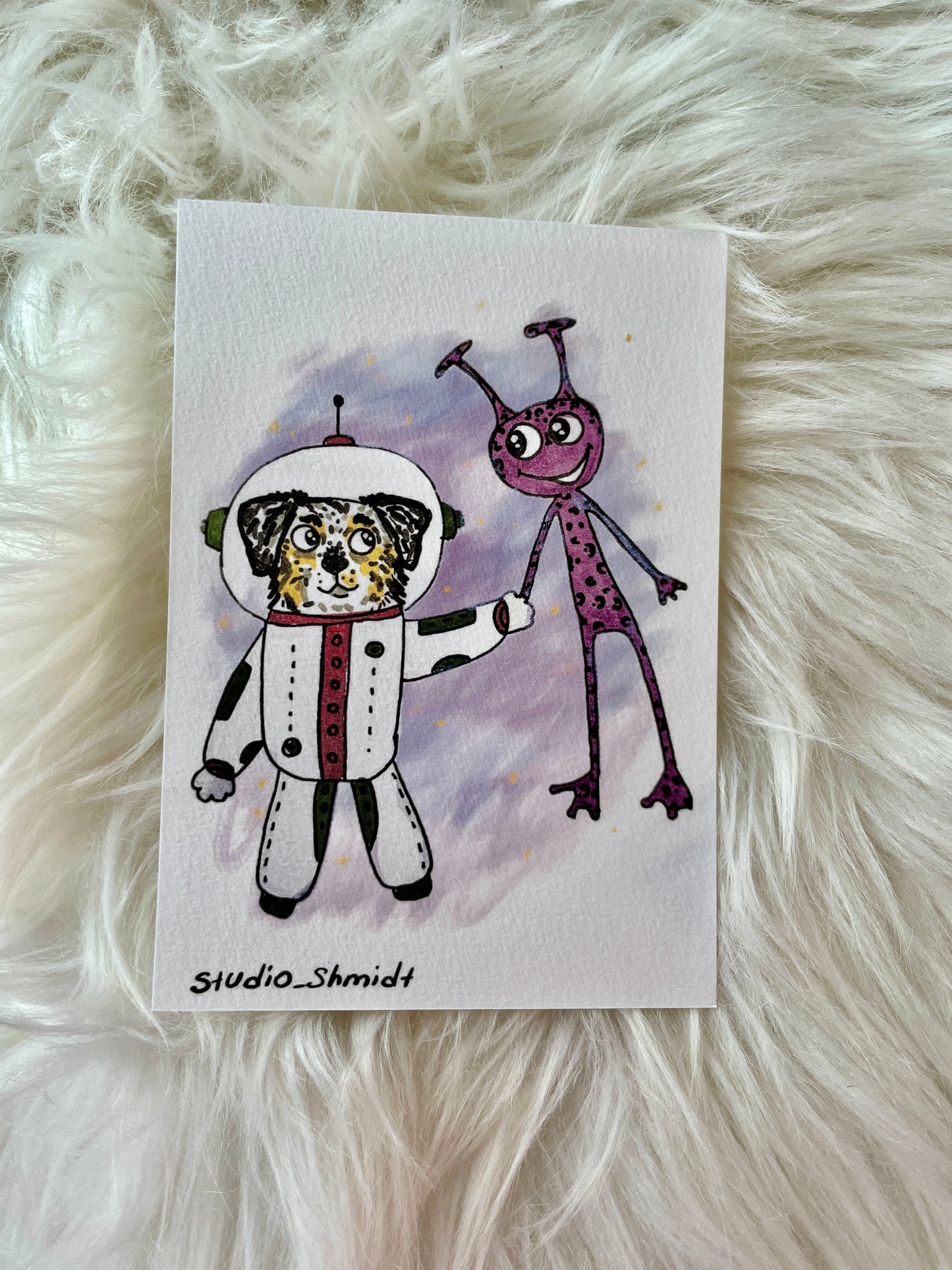 Postkarten-Set „Tiere im Weltall“ (3 Stück) – Astronauten Katze & Hunde
